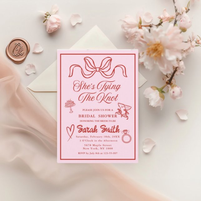 Invitation Elle noue le noeud retro rose Whimsical (Créateur téléchargé)