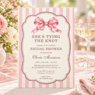 Invitation Elle Noue le Nœud Rose Fête de Mariage