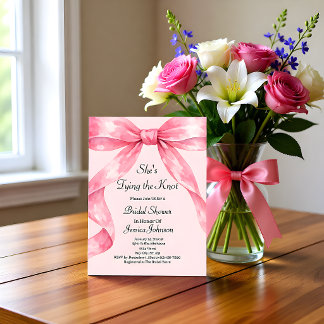 Invitation Elle Noue le Nœud Rose Ruban Baby Shower de Mariée