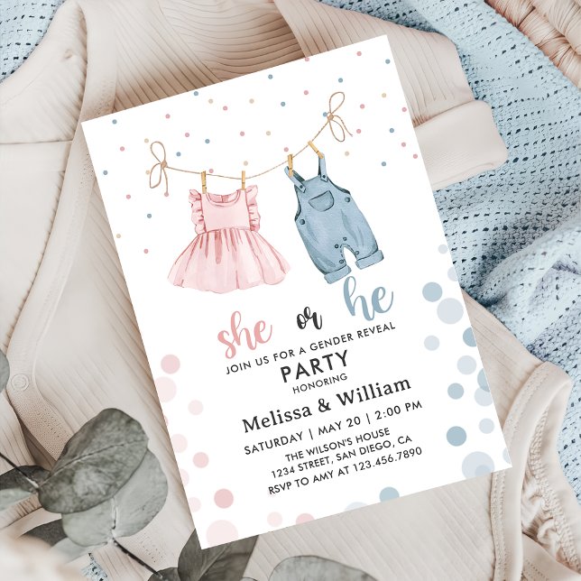 Invitation Elle ou il habille le Baby shower de révélation de (Créateur téléchargé)