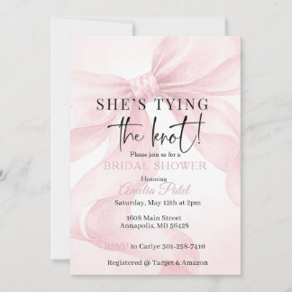 Invitation Elle se marie, Élégant Nœud Rose