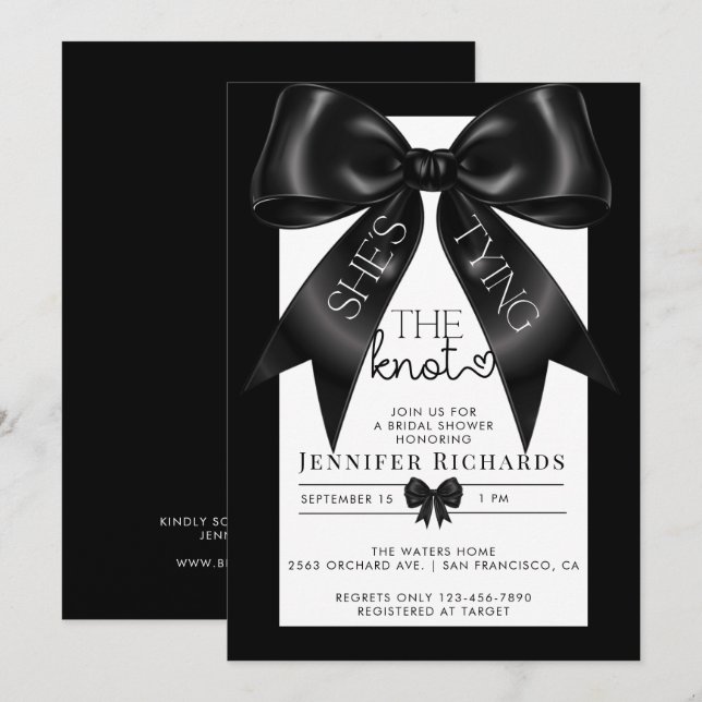 Invitation Elle Tient Le noeud | Fête des mariées de ruban (Devant / Derrière)