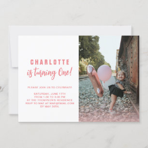 Invitation Elle tourne un coup   Blush Pink 1er Anniversaire 