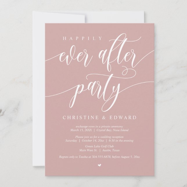 Invitation Elopement, Heureusement Jamais Après La Fête, Rose (Devant)