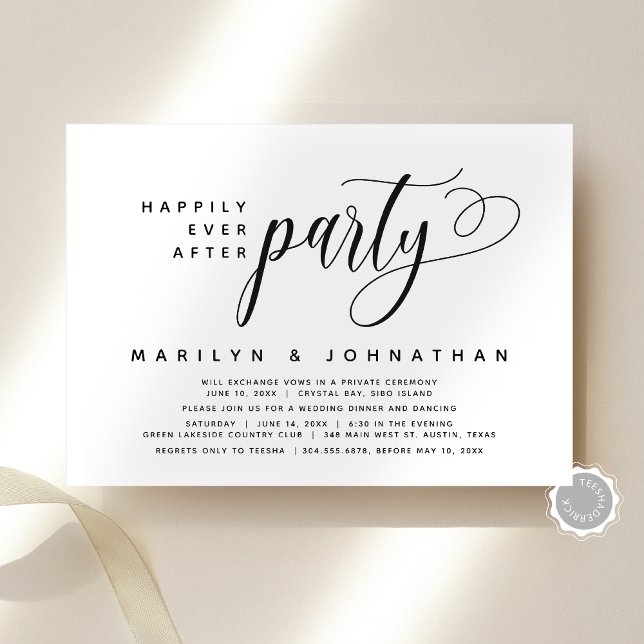 Invitation Elopement Mariage Moderne Heureusement Jamais Aprè (Modern Wedding Elopement Happily Ever After Party Invitation Card, Digital Download or Printed Copy)