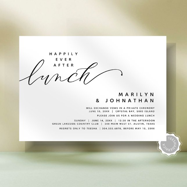 Invitation Elopement Mariage Moderne Heureux Jamais Après Le  (Modern Romantic Minimalist Post Wedding Elopement Happily Ever After Lunch Party Invitation Card)