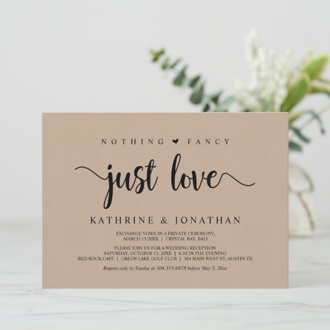 Invitation Elopement, Rien De Fancy Juste Amour, Kraft Modern (Debout devant)