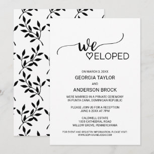 Invitation Elopement simple de calligraphie noire
