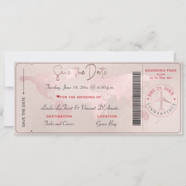 Invitation Embarquement Pass Enregistrer la date, Blush World (Devant)