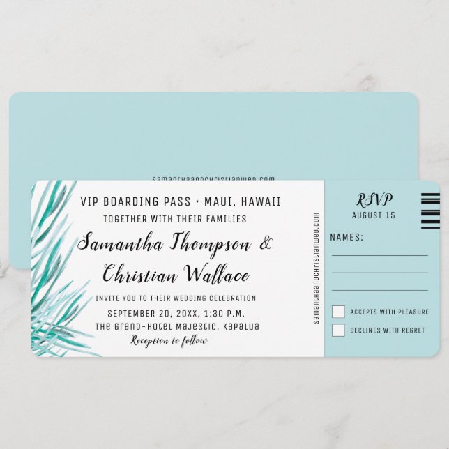 Invitation Embarquement Pass Palm Destination Tropicale Maria (Devant / Derrière)