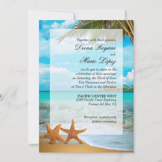 Invitation Embellie du couple d'étoiles de mer Faux Vellum (Devant)
