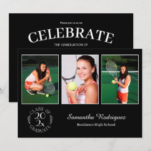 Invitation Emblème chic personnalisé avec 3 photos Fête de fi