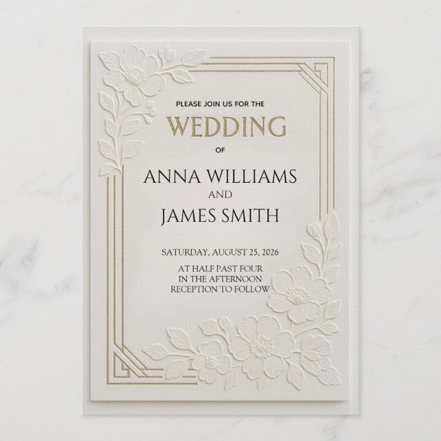 Invitation Embossed Art Deco Floral Wedding (Devant)