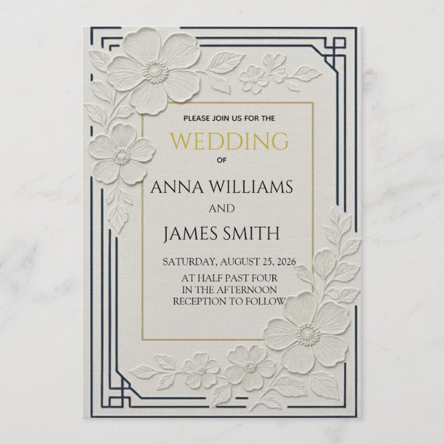 Invitation Embossed Art Deco Floral Wedding (Devant)
