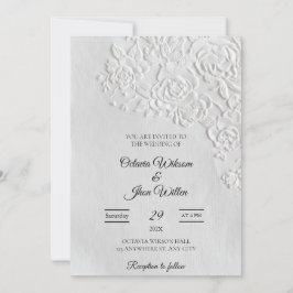 Invitation Embossed Roses Deckled Edge Sage Wedding 