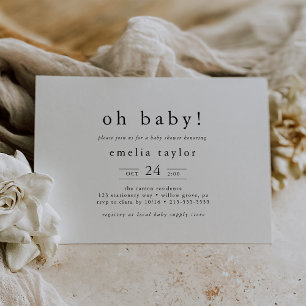 Invitation EMELIA Black White Boho Simple Oh Baby Baby shower
