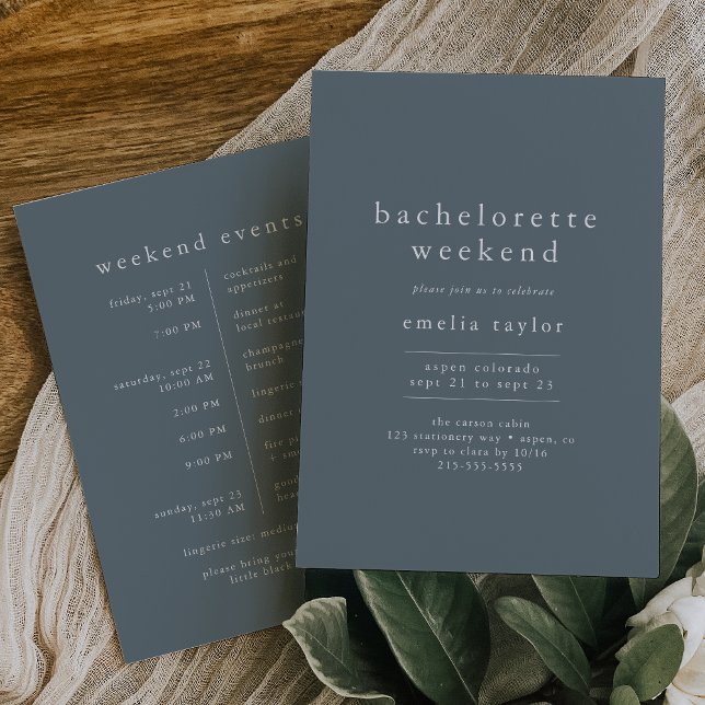 Invitation EMELIA Boho Navy Blue Simple Bachelorette Week-end (EMELIA Boho Navy Blue Simple Bachelorette Weekend Invitation)