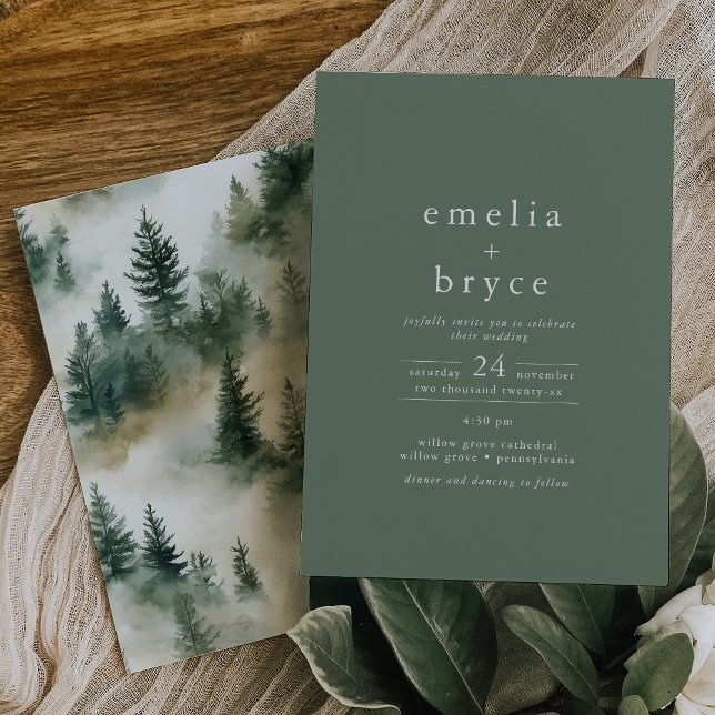 Invitation EMELIA Décontracté Mariage forestier de montagne (EMELIA Casual Woodland Mountain Forest Wedding Invitation)