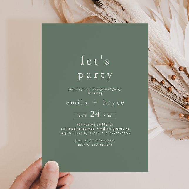 Invitation EMELIA Forêt Bois Bohème Vert Sage Faisons la Fête (EMELIA Forest Woodland Boho Sage Green Let's Party Invitation)