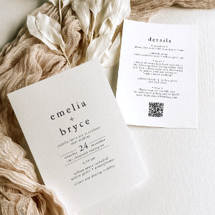 Invitation EMELIA QR Code Rustique Simple Moderne Boho Mariag