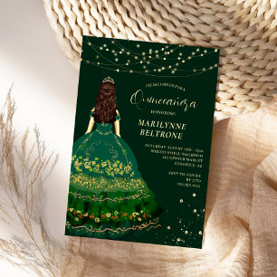 Invitation Emeral Green et Gold Princess Quinceañera