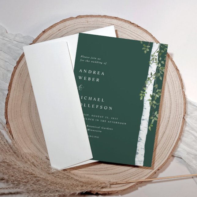 Invitation Emerald Birch Tree Aspen Mariage de verdure (Birch tree wedding invitations - emerald green)