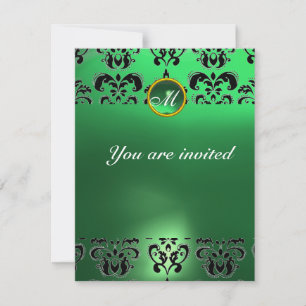 Invitation EMERALD DAMASK GEM PIERRE MONOGRAMME vert noir