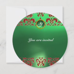 Invitation EMERALD DAMASK GEM PIERRE MONOGRAMME vert rouge