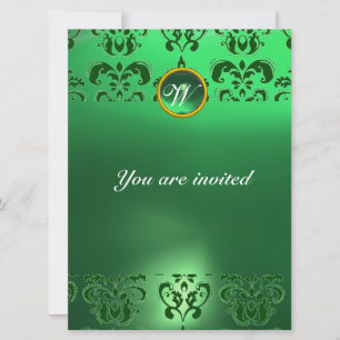 Invitation EMERALD DAMASK GEM STONE vert MONOGRAMME