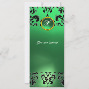 Invitation EMERALD DAMASK GEM STONE vert MONOGRAMME