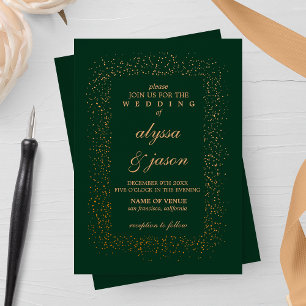Invitation Emerald et bronze Confetti éclate Mariage