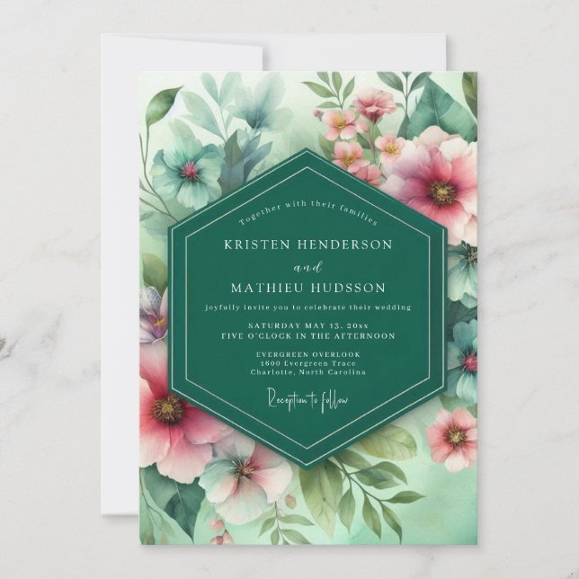 Invitation Emerald Floral Whimsy Wedding (Devant)