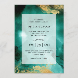 Invitation Emerald Glamor   Aquarelle et Mariage or