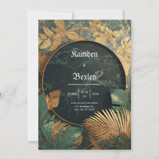 Invitation Emerald Gold Marble Tropical VIP Mariage