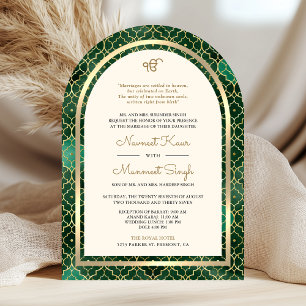 Invitation Emerald Gold Marocain QR Code Sikh Arch Mariage
