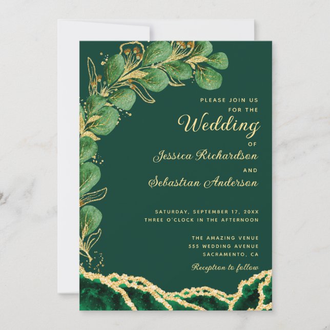 Invitation Emerald Green Agate Eucalyptus Jewel Mariage (Devant)