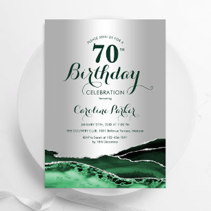 Invitation Emerald Green Agate Marbre Argent 70e anniversaire