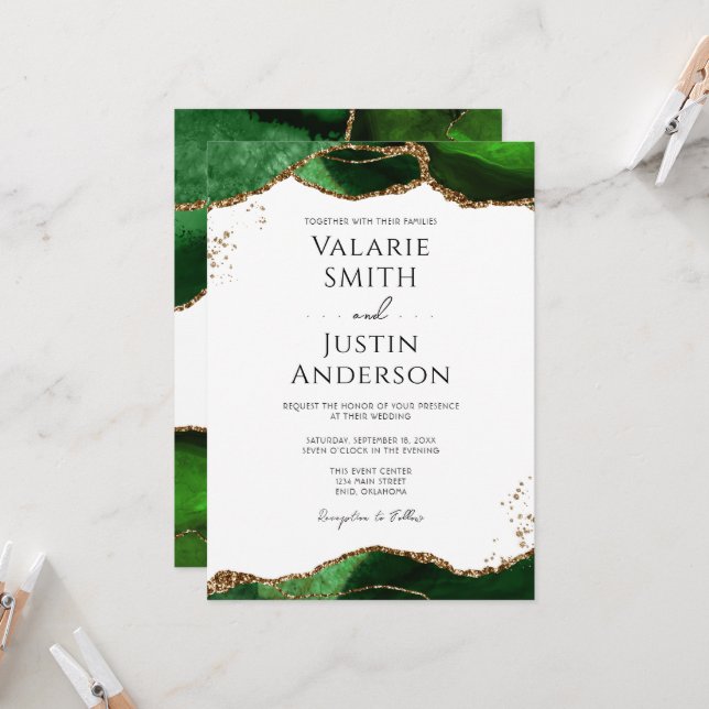 Invitation Emerald Green Agate Mariage du budget (Devant/Arrière en situation)