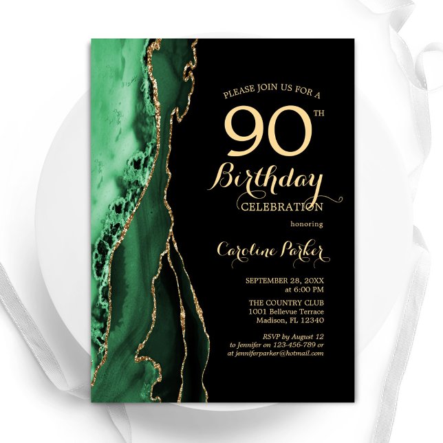 Invitation Emerald Green Agate Or Black 90e anniversaire (Créateur téléchargé)