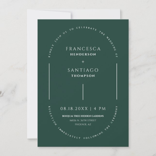 Invitation Emerald Green Arch QR Code Mariage Photo Invitatio (Devant)