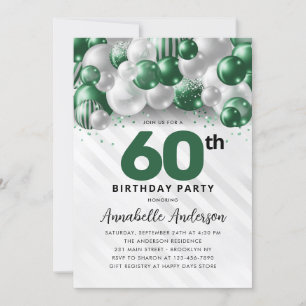 Invitation Emerald Green Balloon Parties scintillant 60e anni
