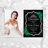 Emerald Green Black Silver Photo Quinceanera