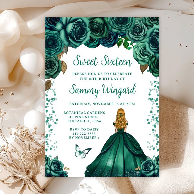 Invitation Emerald Green Blonde Hair Princess Sweet sixteen (Créateur téléchargé)