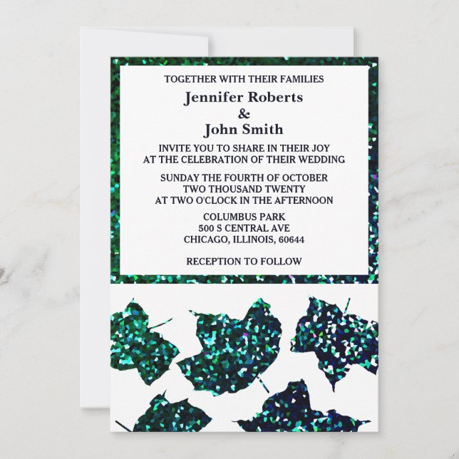 Invitation Emerald Green Blue Ombre Parties scintillant Maria (Devant)