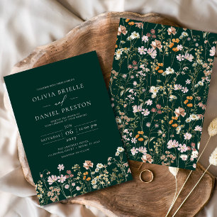 Invitation Emerald Green Boho Fleur sauvage Garden Wedding