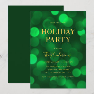 Invitation Emerald Green Bokeh Lights Faux Gold