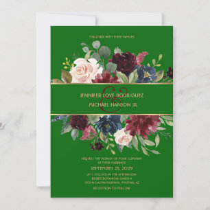 Invitation Emerald Green Burgundy Navy Gold Floral Boho Invit
