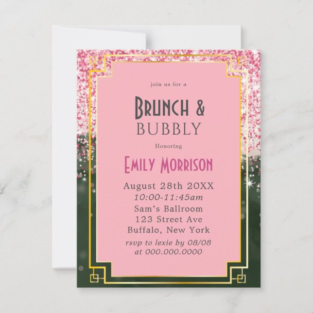 Invitation Emerald Green Canyon Rose Art Déco Brunch & Bubbly (Devant)