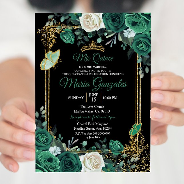 Invitation Emerald Green Charra Quinceanera (Créateur téléchargé)