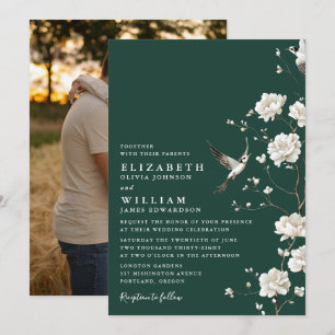 Invitation Emerald Green Chinoiserie Floral Mariage Photo